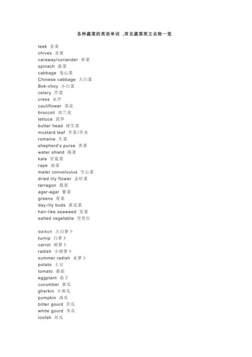 冰棍英文-100個蔬菜英文單詞